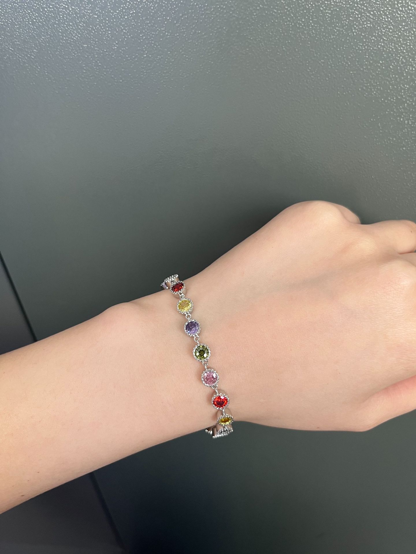 

925 Sterling Silver Rainbow Zircon Round Chain Ladies Bracelets For Women Couple Jewelry Accessories Wholesalea Jewellery срібний