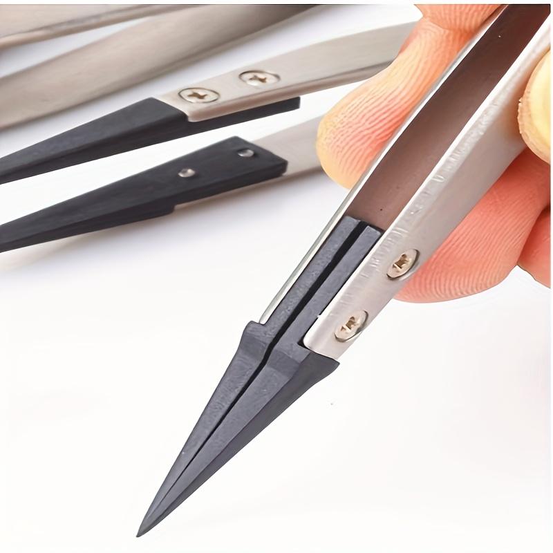 1pc ESD-259A Precision Anti-Static Carbon Fiber Tweezers - Stainless Steel Precision Pliers for Crafts, Jewelry, Electronics Crafting Tools