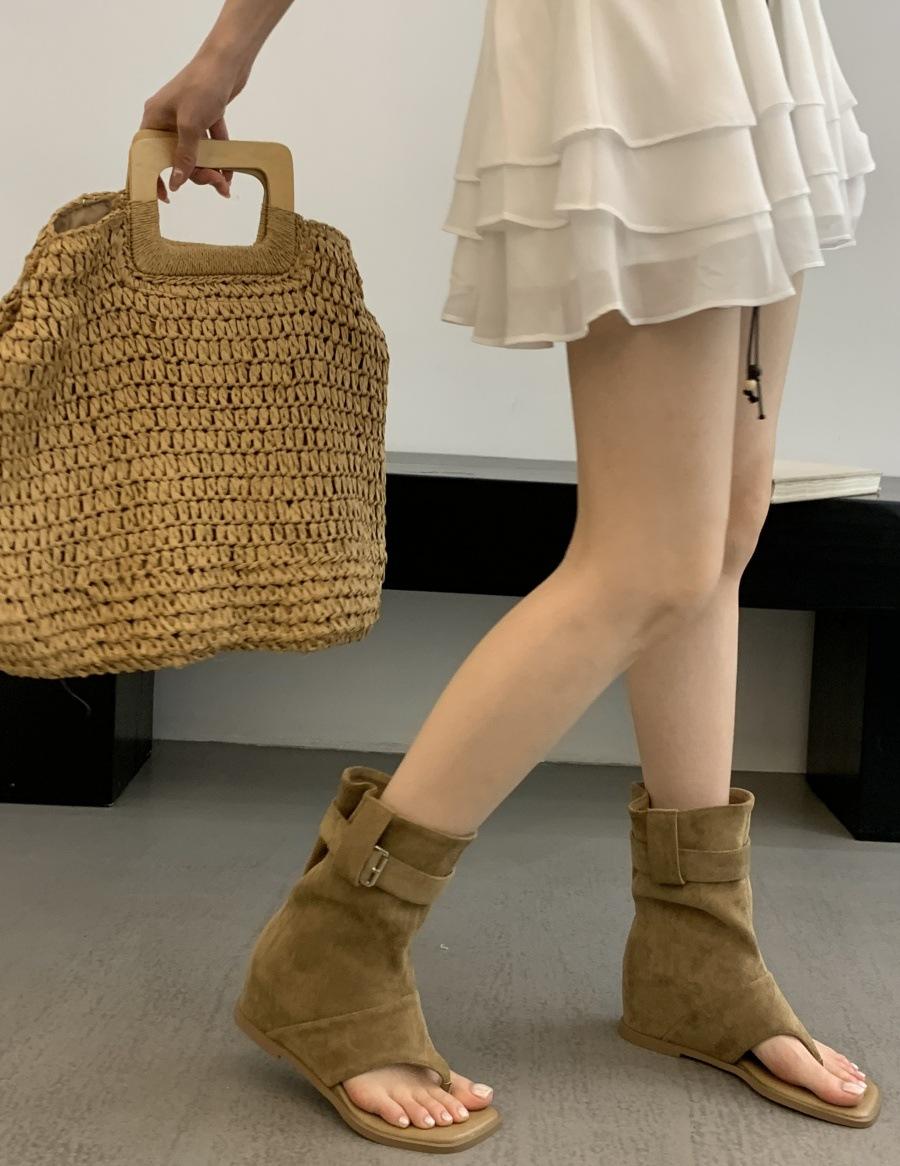 

2025 new Roman cool boots bag heel cover toe solid color cool boots fashionable inner height-increasing flip-flops sandals 39