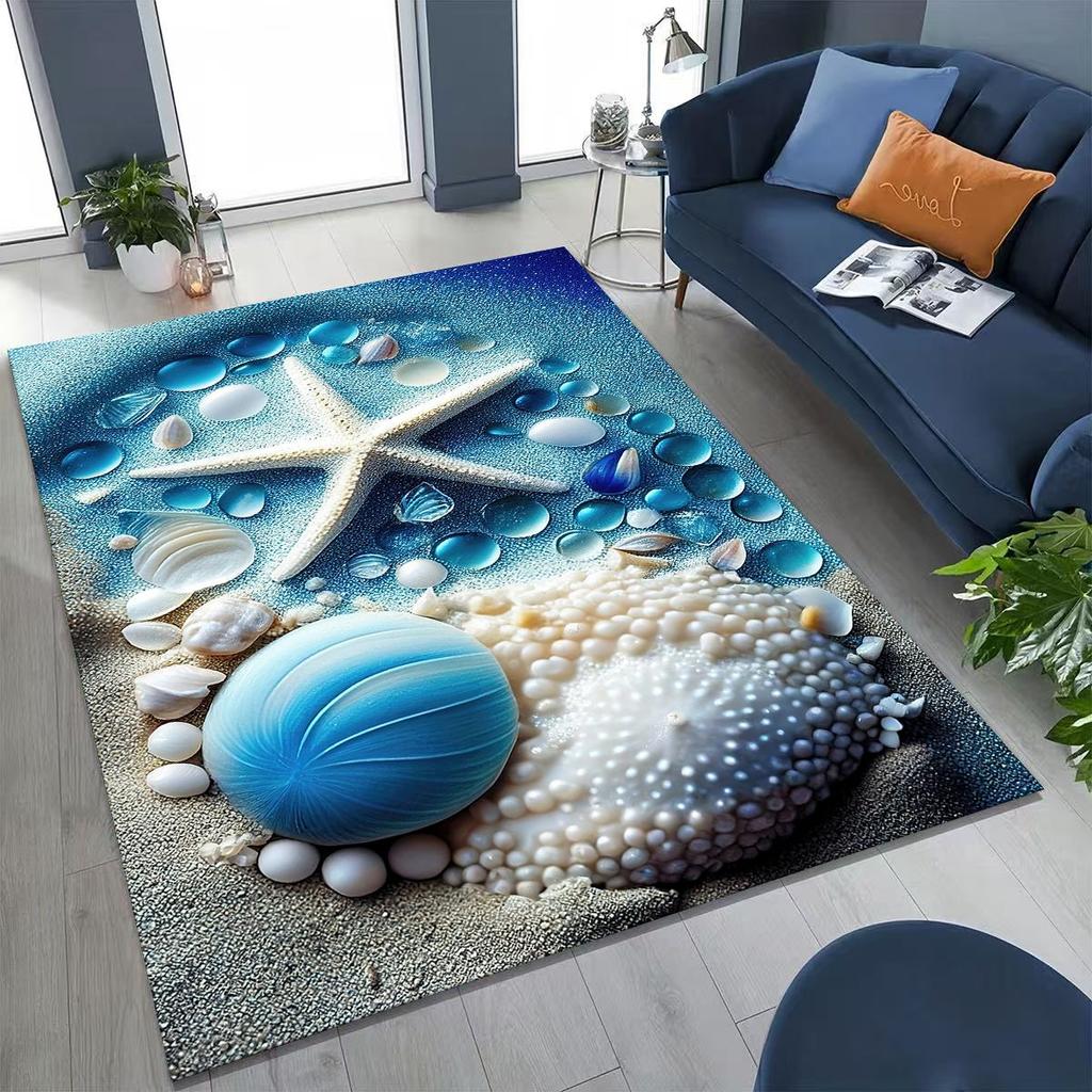 Dream Starfish Shell Tropical Beach Sea Star Art Rug for Bedroom Living Room Sofa Home Doormat Decor,Large Non-slip Floor Mat
