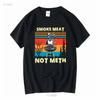 Funny BBQ Skeleton With A Hot Dog Smoke Meat Not Meth Master T Shirt Long or Short Sleeves Vintage Washed Top For Everyday Wear
