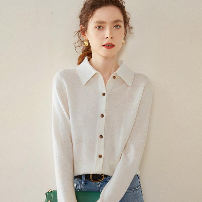 2024 Autumn/Winter Women's Slimming Cashmere Polo Collar Knit Cardigan