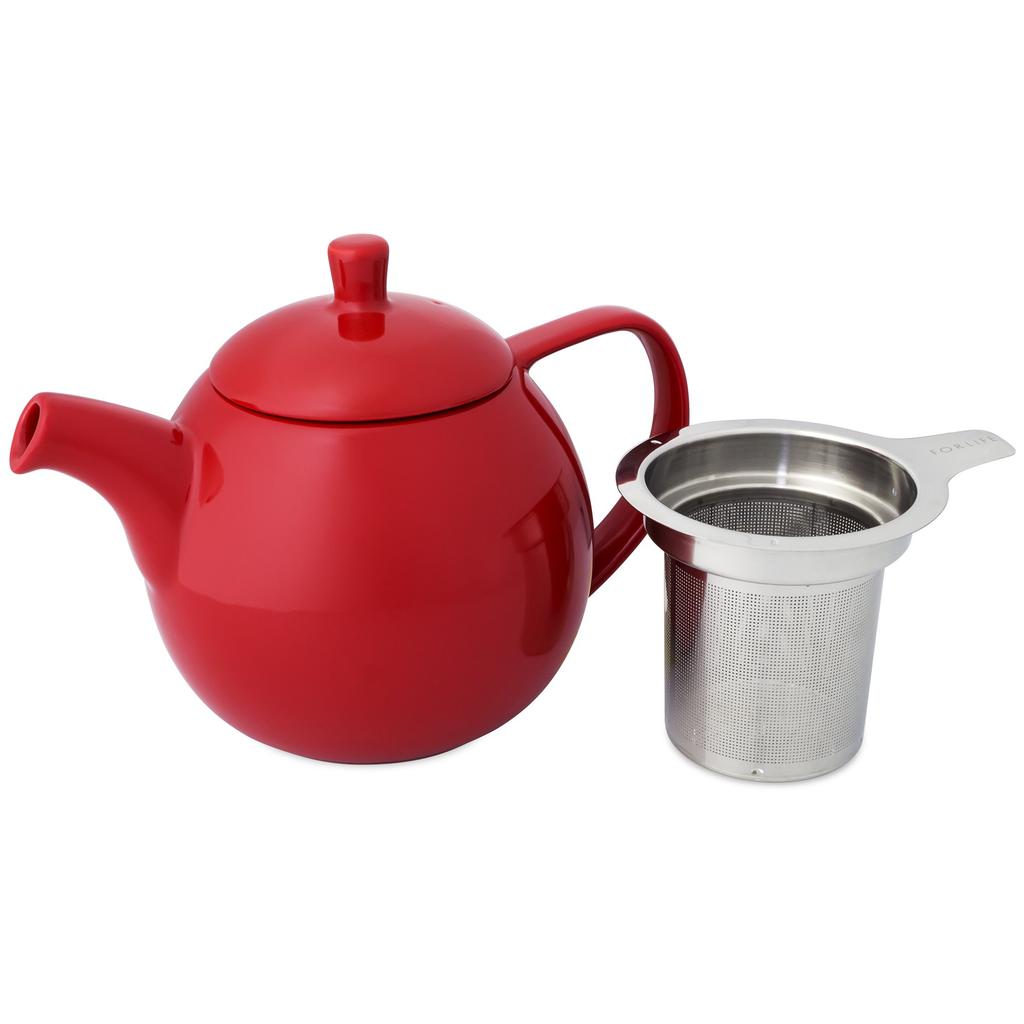 For Life Ceramic Teapot, 710ml Large Capacity (4 Cups), with Tea Strainer, Microwave and Dishwasher Safe, Red, Curve Teapot 387Red