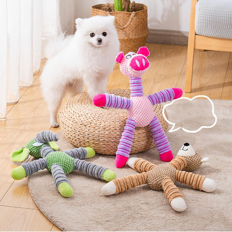 Durable Corn Fleece Animal Squeaky Toys for Dogs Chew Resistant Plush Elephant Bear Pig Pet Toys Interactive Play Biting Toys