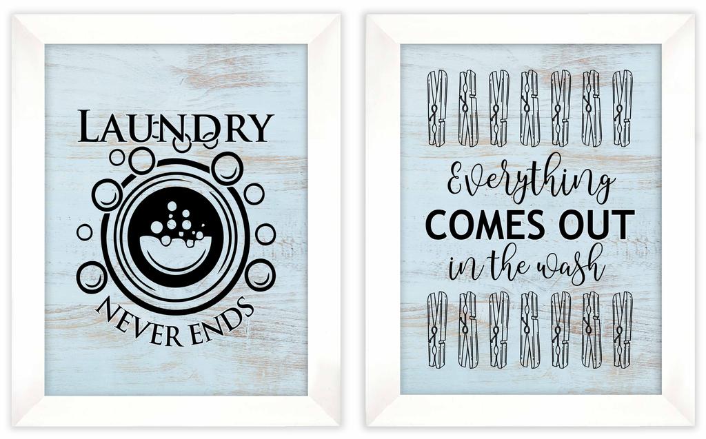 Inkdotpot 2 Piece Laundry Signs for Laundry Room Decor Wash Dry Fold Repeat Poster With Frame, Laundry Room Wall Art Signs Framed