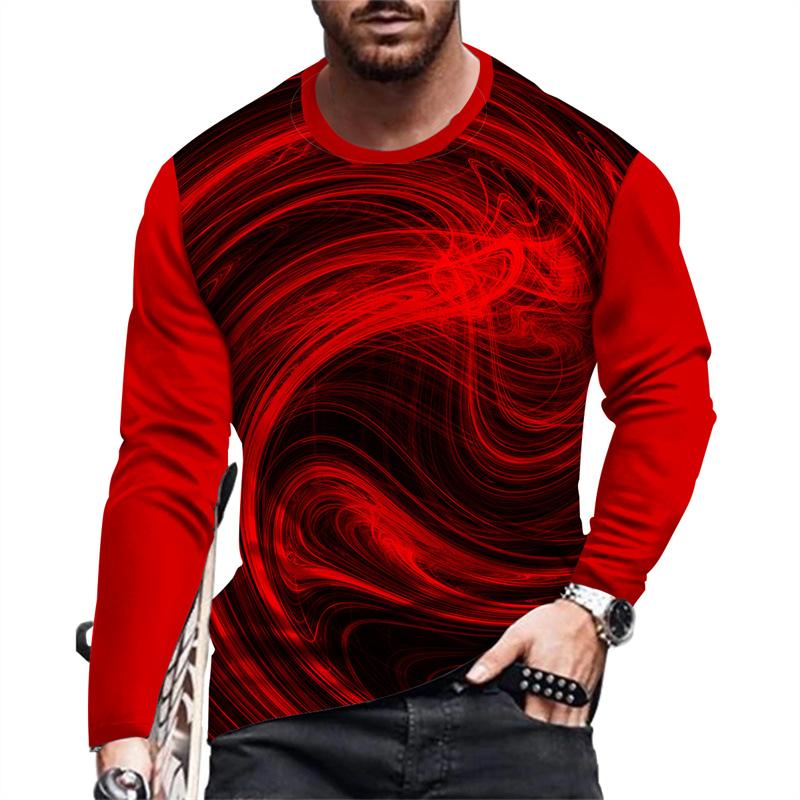Colorful Geometry Pattern T-Shirt For Men Fashion 3D Printed T Shirts Autumn Casual Long Sleeves Loose Round Neck Tops Tees