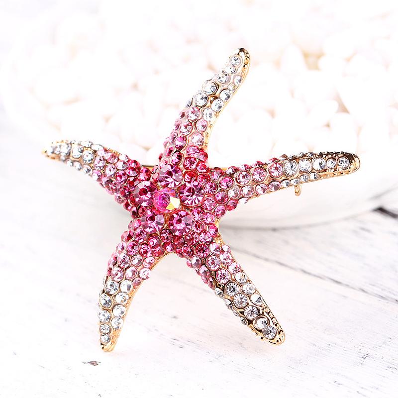 1Pcs  Shiny Inlaid  Cute Multi-Color Starfish Brooches For Women Men Suit Clothes Star Brooch Pins Jewelry Gift