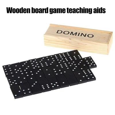 28Pcs/Set Black Double 6 Dominoes Set with Wooden Storage Box Portable Travel Kids Adults Family Night Party Classic Tiles Board Game