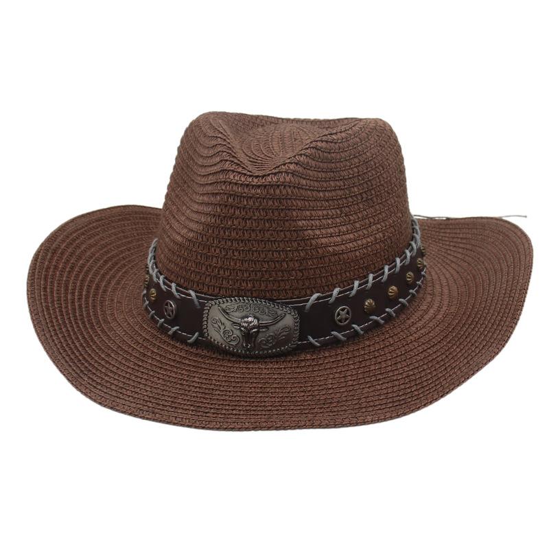 Cross-Border Outdoor Beach Sunshade And Sunscreen Jazz Hat, New Cow Head Belt Accessories, Tibetan Tibetan Western Cowboy Top Hat