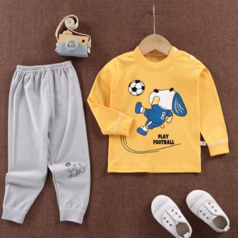 Zimowa koszulka dziecięca z długim rękawem i dekoltem w kształcie litery "o", zestaw spodni luźna, 2 szt. Garnitur bawełniany strój z nadrukami kreskówkowymi