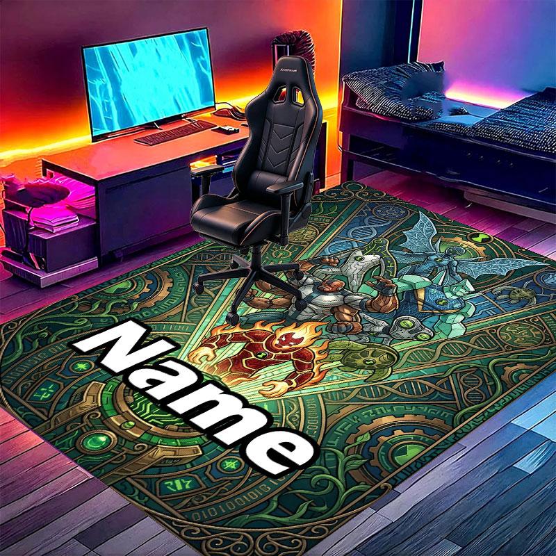 Custom Name Personalized Ben 10 Cartoon Print Carpet, Versatile Home Decor Rug, for Playroom, Apartment, Balcony, Entryway, Hallway Gift