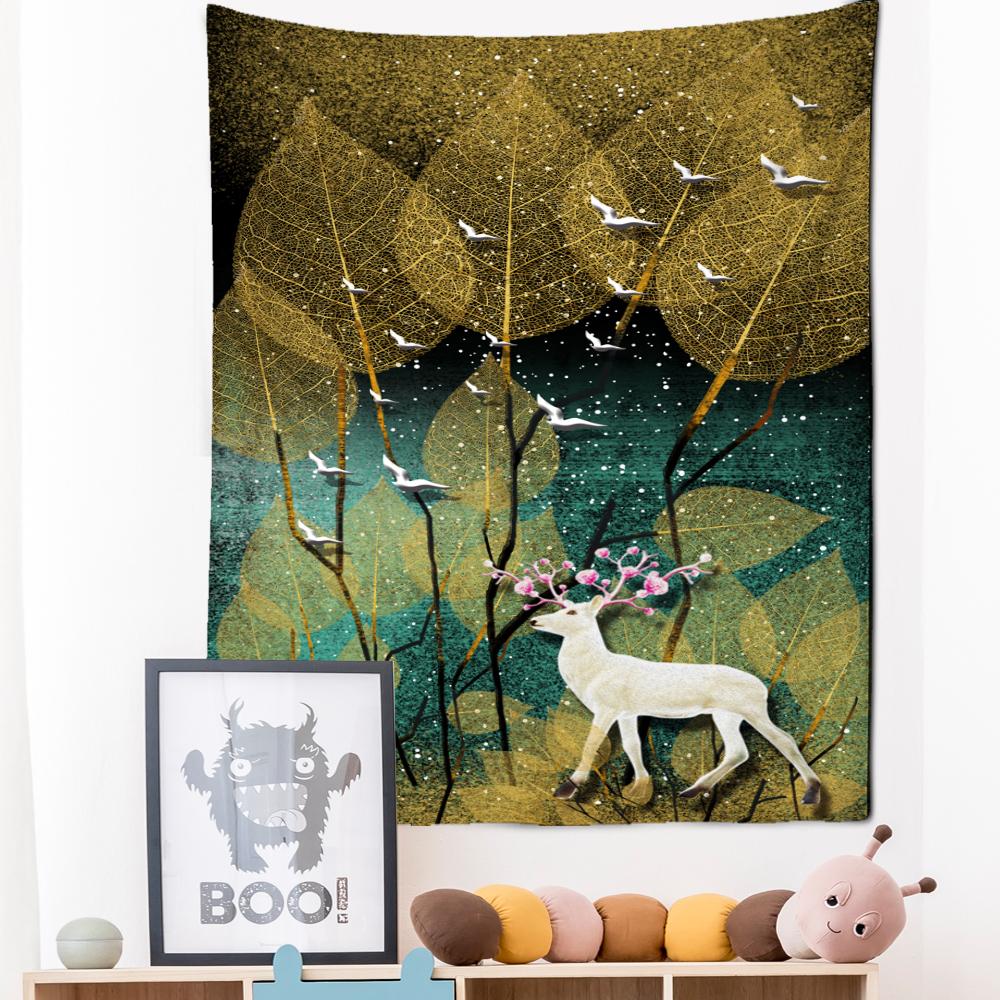 Neon Impression Painting Tapestry Wall Hanging Bohemian Style Elk Koi Psychedelic Witchcraft Living Room Home Decor