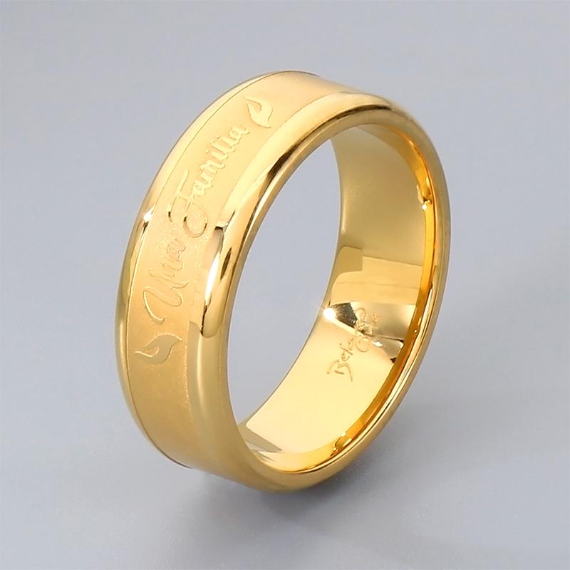 Shiny Gold Color Stainless Steel Ring for Men Women Engraved Band Trendy Jewelry Anniversary Valentine's Day Gift