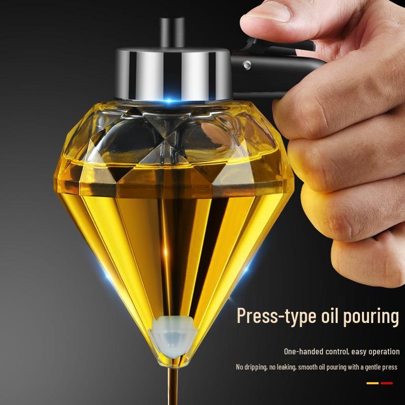 Diamond Glass Press-Type Oil Pot - Transparent, Exquisite Design, Visible Colors