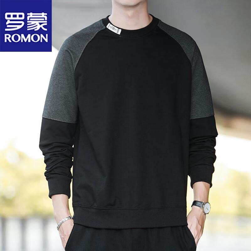 Romon Men's Contrast Patchwork Casual Sweatshirt