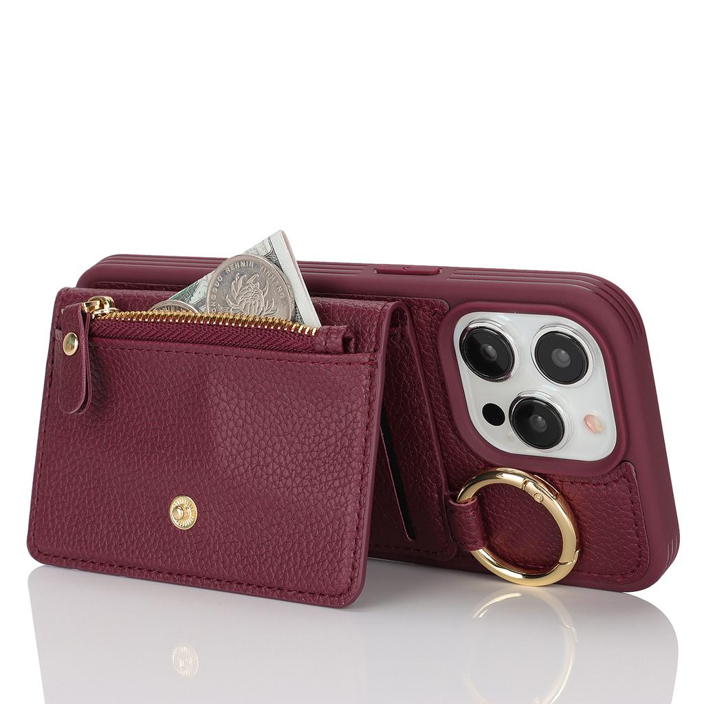 For iPhone 14 Pro Max Case Litchi Textured PU Leather + TPU Kickstand Phone Cover with Card Slot