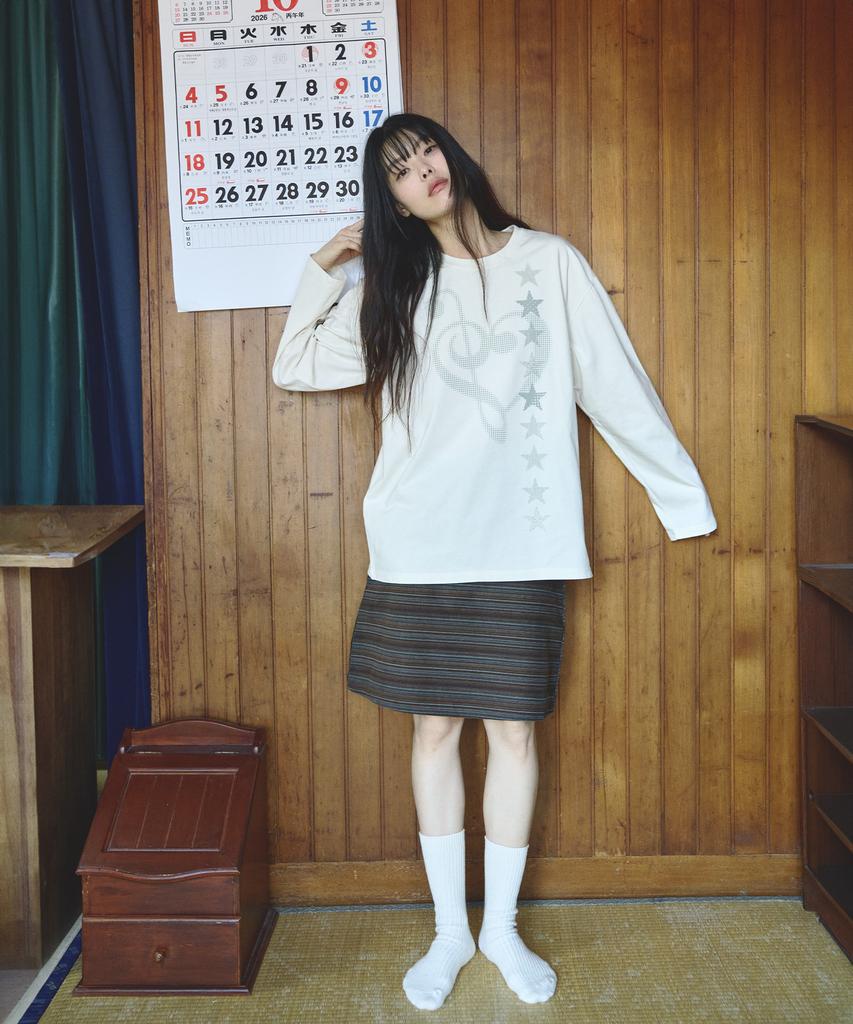 MIHEV Music Note Graphic Oversized Long Sleeve Cream