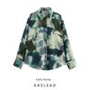 Kaslead New Arrival Women's Fashion Style Print Silk Satin Texture Lapel Casual Long Sleeves Shirt 2329118