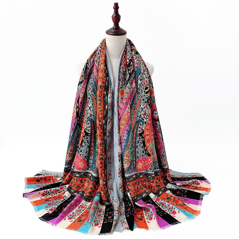 Bohe Style Cashew Floral Print Women'S Shawl Scarf Breathable Thin Travel Beach Scarves Ethnic Shawls Vintage Bandana Stoles