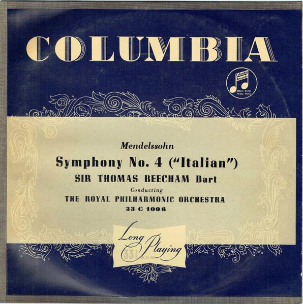 

10inch Record FELIX MENDELSSOHNBARTHOLDY SIR T Symphony No. 4 Italian Op. 90 33C1006 Columbia 1953 UK Classical Used