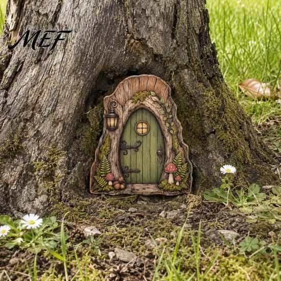 Fairy Gate for Tree Trunk Mini Wooden Door, 2D Flat Miniature Garden DIY Craft, Dollhouse Accessory, Wall Terrarium Decor Exquisite Ornament