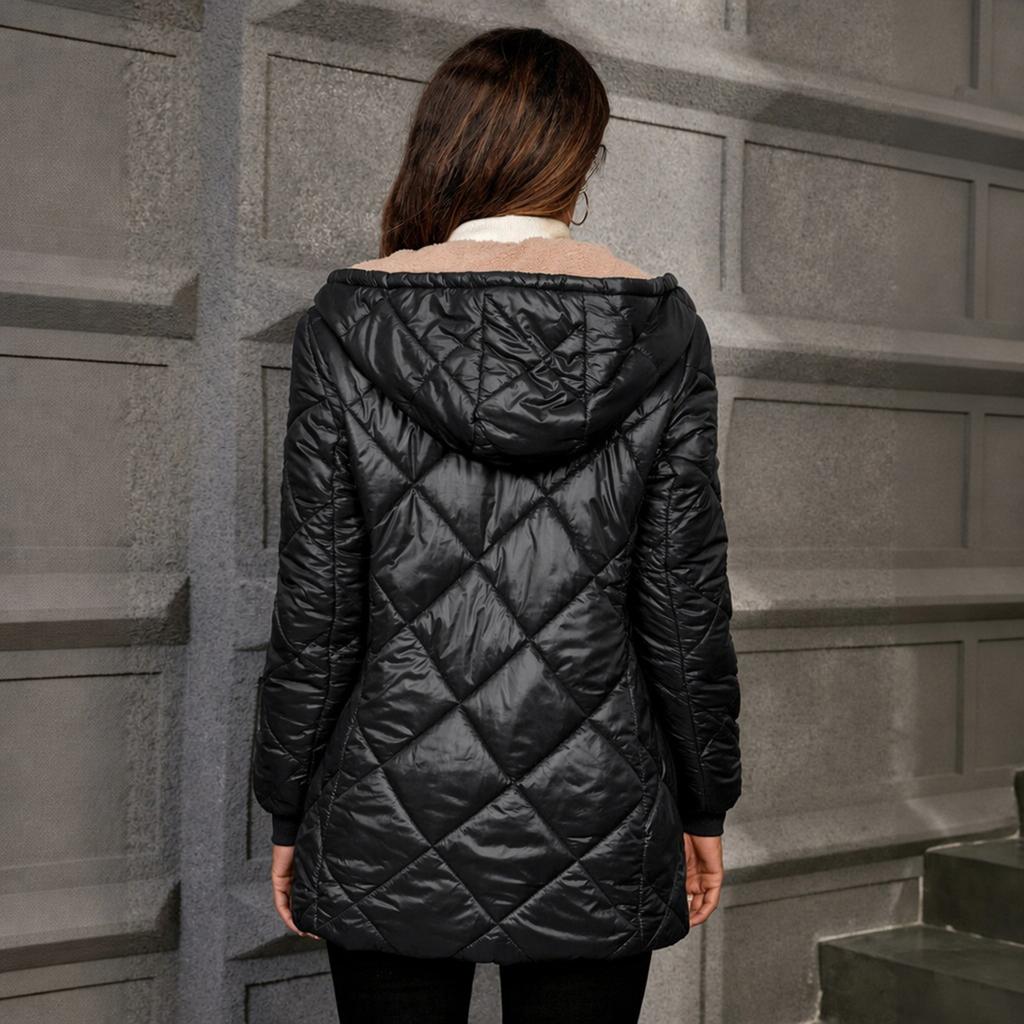 Women's Lightweight Hooded Quilted Jacket Mid Length Lined