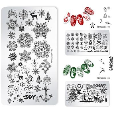 Piatti per timbri per nail art a tema natalizio Modelli per timbri per unghie Stencil per unghie Strumenti per il trasferimento Babbo Natale con fiocco di neve Jingle Bell