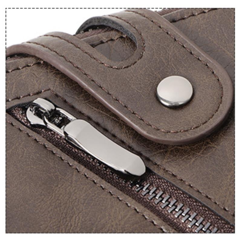 RFID Anti-theft Refreshing Men's Leather Wallet Wallet Retro Double Zipper Change Clip Short Wallet