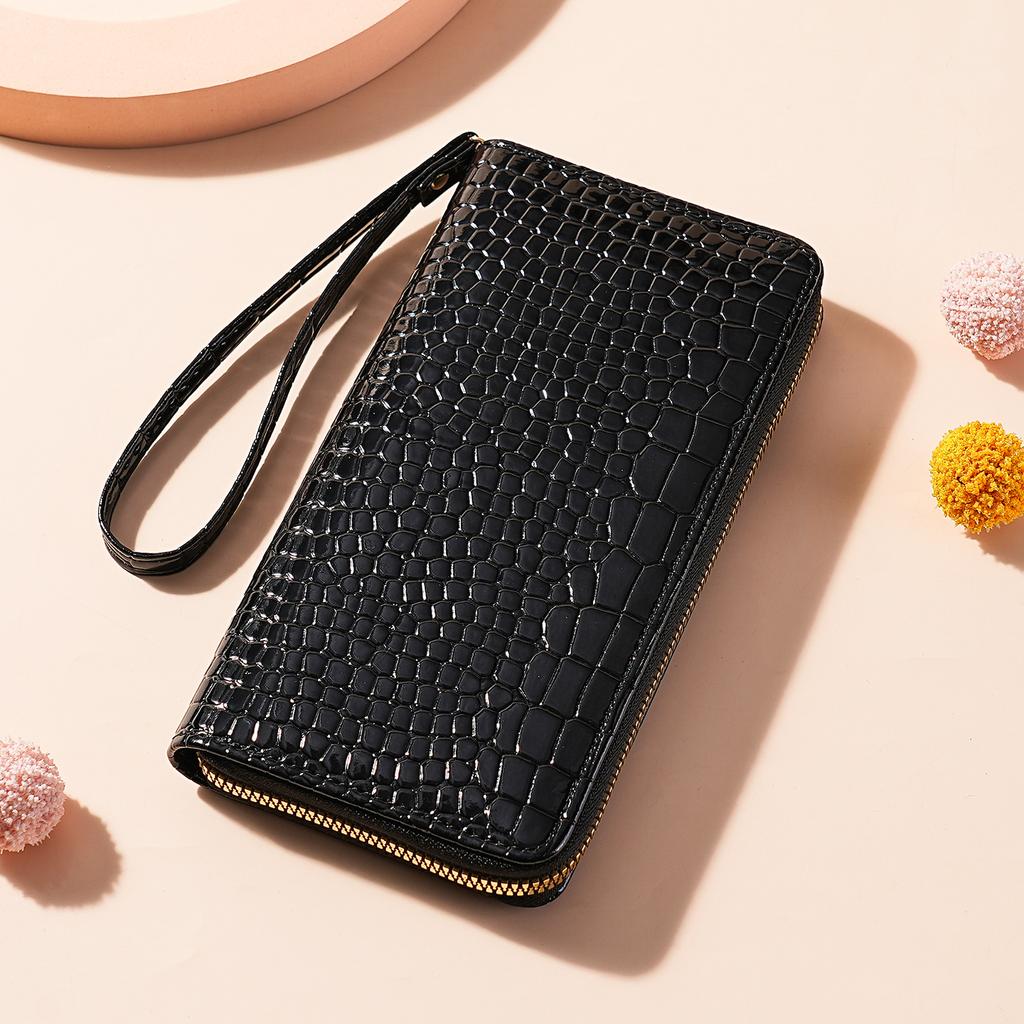 Women’s Crocodile Embossed PU Leather Wallet Large Capacity Zip Around Wristlet Long Clutch Phone Wallet Card Holder Purse