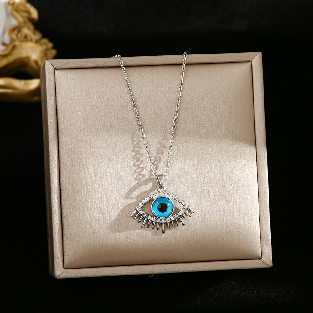 Women's Titanium Steel Blue Evil Eye Pendant Necklace - Light Luxury Clavicle Chain Jewelry