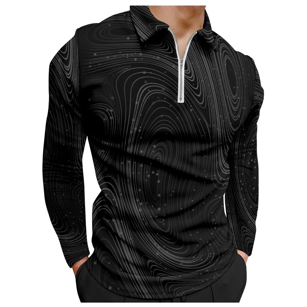 Men'S Lapel Long Sleeve Printed Casual Top Loose Sports Lapel Shirt