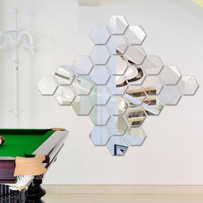 12pcs/set 3D Acrylic DIY Self-adhesive Decorative Decal Hexagonal Geometric Mirror Wall Pasted Home Sticker
