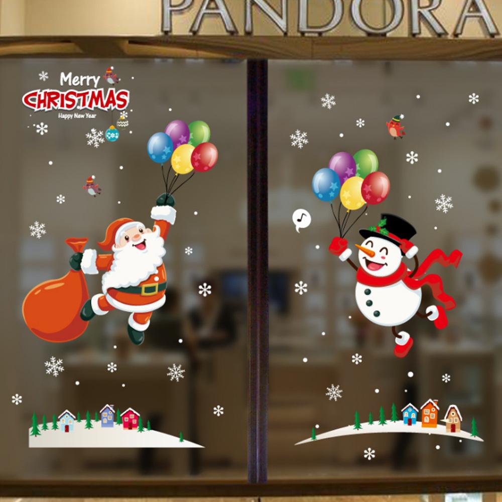 Christmas Window Sticker Xmas Glass Window Decor Snowman Snowflake Electrostatic Wall Sticker New Year Birthday Party Decoration