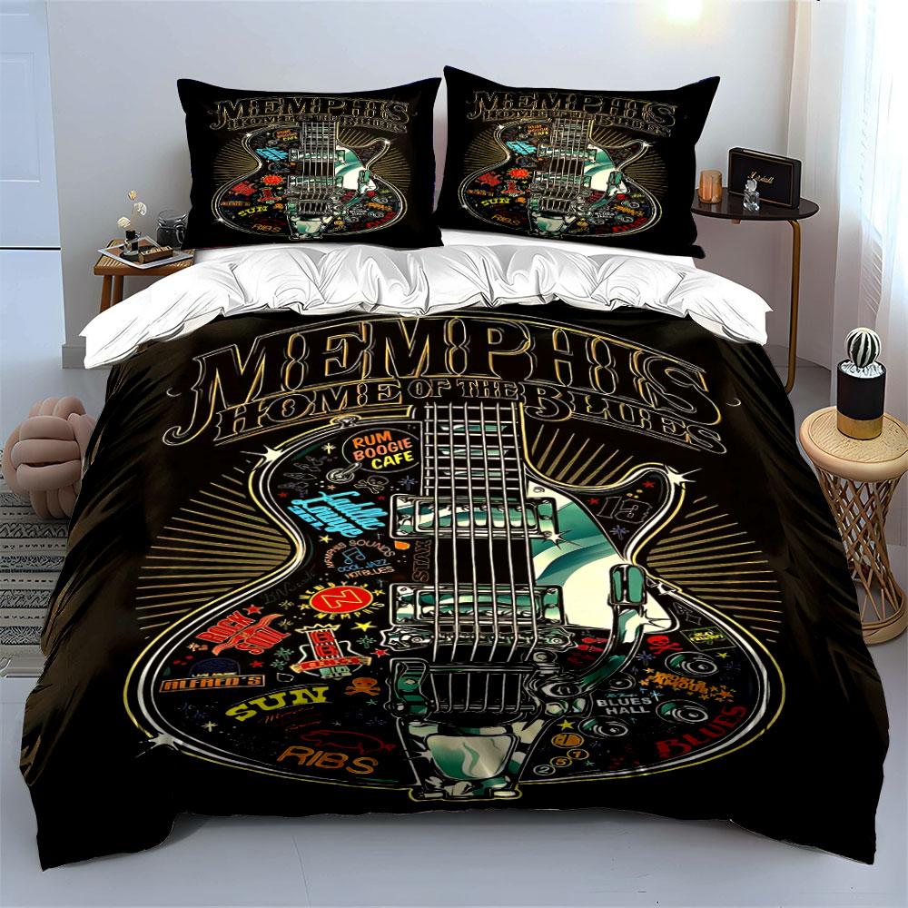 Stylized Guitar with Text. Bedding Sets Duvet Cover Sets Duvet Covers Pillowcases(1 * Duvet Cover 2 * Pillowcases Without Duvet Insert)