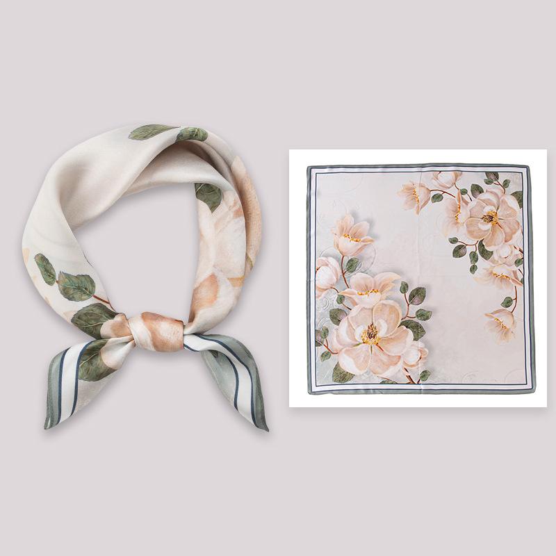 53Cm spring and summer new temperament women's 100% mulberry silk printed silk scarf fashion versatile high-end scarf shawl