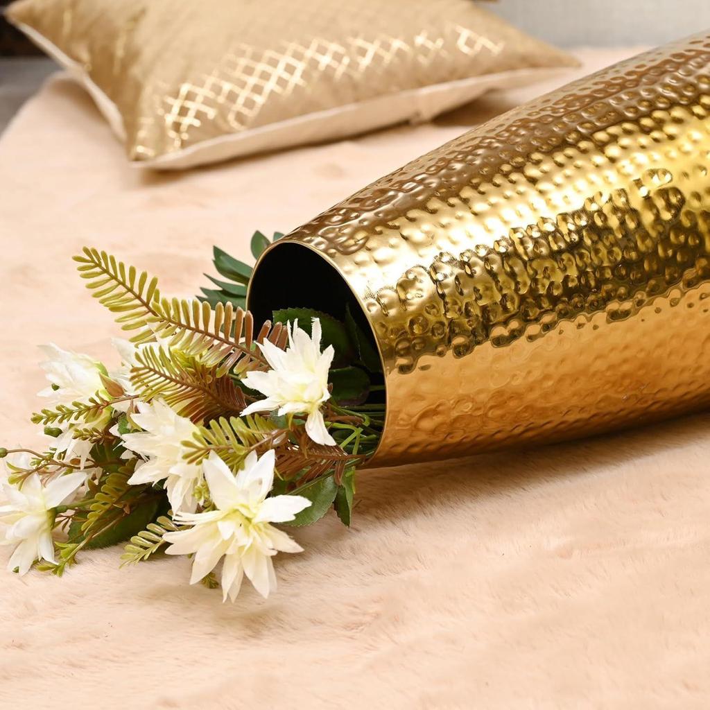 Metallic Finish Metal Extra Large Oval Hammered Vase for Home Decor - 23 Inch Tall, Handcrafted Hammered Metal Vase for Home Décor,