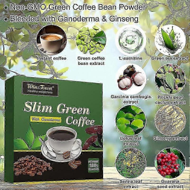 3 stuks Groene Koffie Green Slim Koffie met Ganoderma Afslankkoffie voor Vrouwen en Mannen