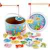 Double-Sided Wooden Magnetic Fishing Toy for Toddlers – Educational Ocean-Themed Bucket with Intelligence-Car Feature