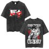 Vintage gewaschenes T-Shirt Anime Baki The Grappler T-Shirt Hanma Yujiro Fitnessstudio Kurzarm-T-Shirts Übergroß Baumwolle Lässiges T-Shirt