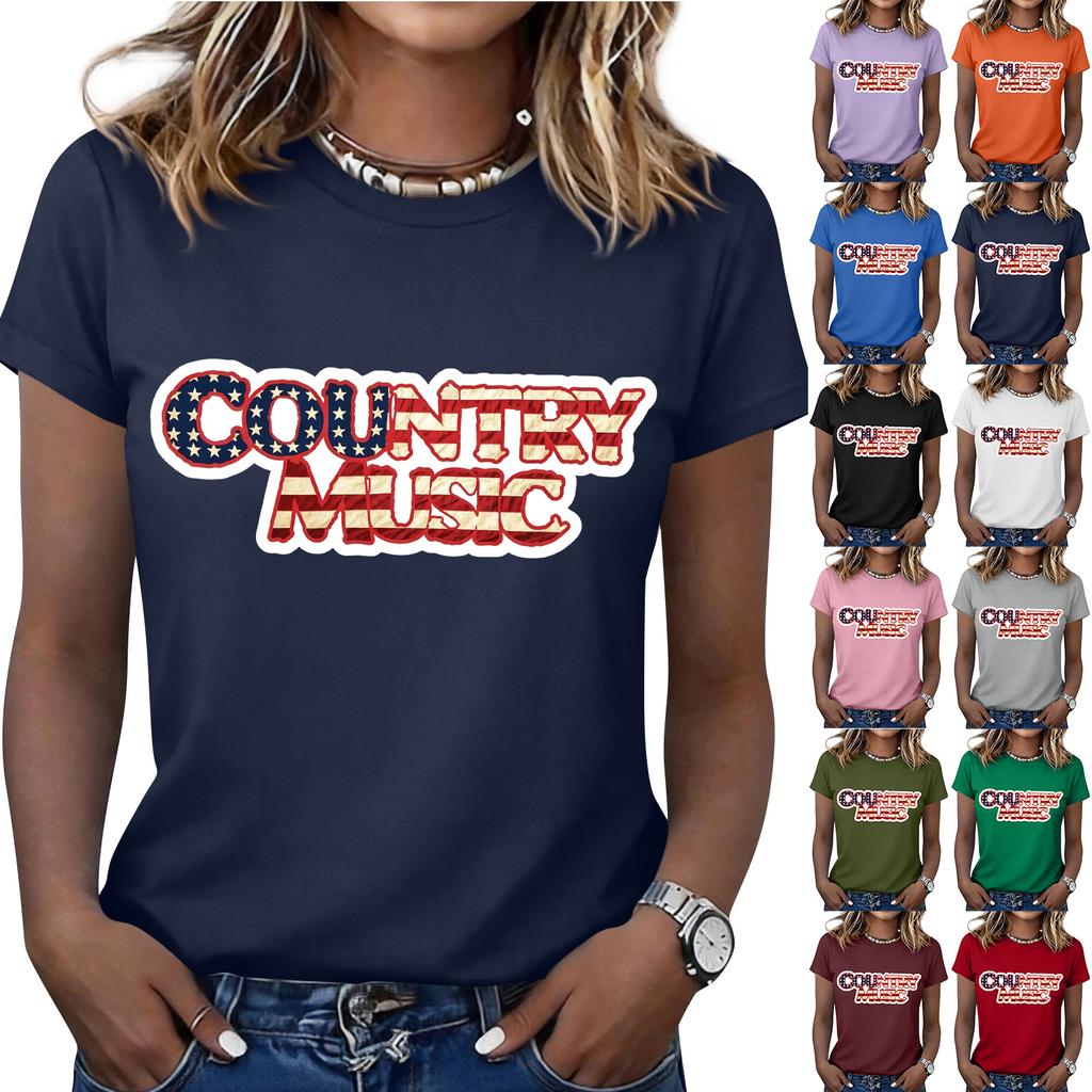 Women's Fashionable Casual Music Festival Print Round-Neck Short-Sleeve T-Shirt