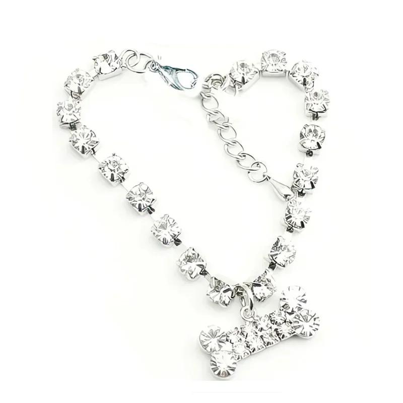 Adjustable Pet Necklace Cat Dog Crystal Collar Rhinestone Bone Pendant Cats Dogs Luxury Fashion Dress Up Decoration Accessories