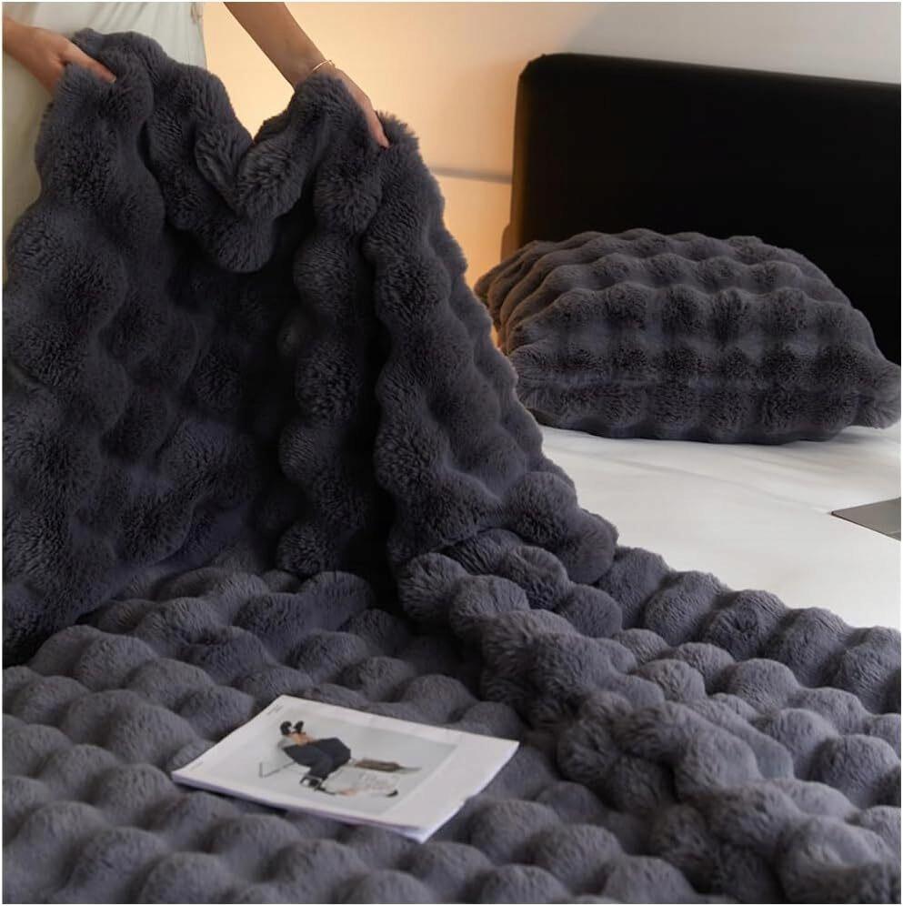 Cozyglam Soft Fluffy Plush Blanket for Bed, Bedspread Gray