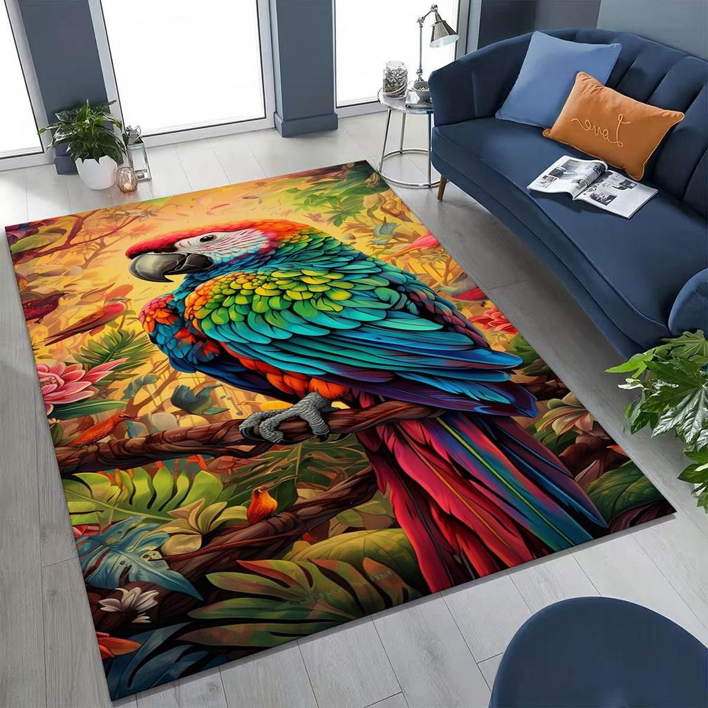 Colorful Tropical Parrot Macaw Natural Birds Art Rug for Bedroom Living Room Sofa Home Doormat Decor,Large Non-slip Floor Mat
