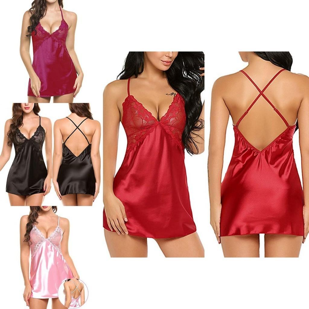 Sexy Women Lady Lace Sleepwear Satin Nightwear Lingerie Pajamas Suit Size Sxl