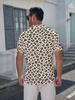 Men's Short-Sleeve Polo Shirt with Full-Body Leopard Print Lapel Collar - Button-Up Button Placket, Minimalist Summer Beachwear Suitable for Dates,