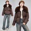 Womens French Style Puff Sleeve Cotton Coat With Fur Collar Winter Warm Fashion Jacket