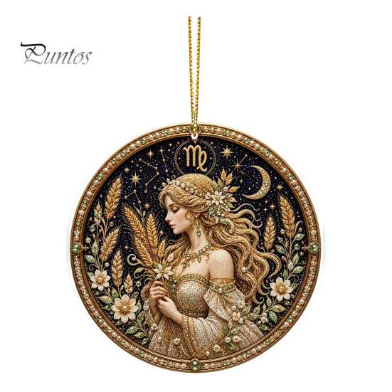 Halloween Decorative Pendant 2D Flat Pearl Painting Ornament, Double Sided Zodiac Theme Hanging Gem Home Ornament Art Craft, Rhinestone Beads Pattern