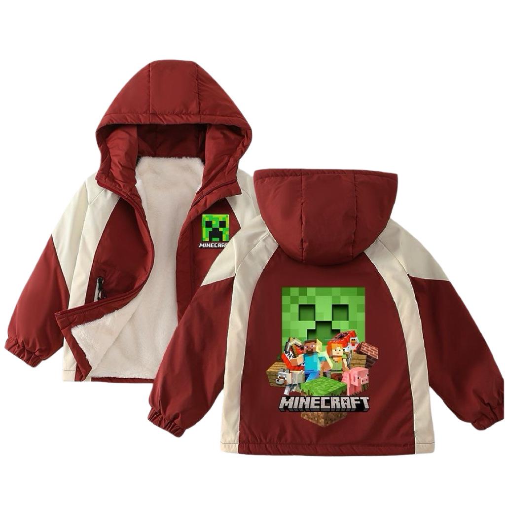 Minecraft Kids' Windproof Fleece Jacket – Unisex Autumn/Winter, Warm & Stylish Windbreaker