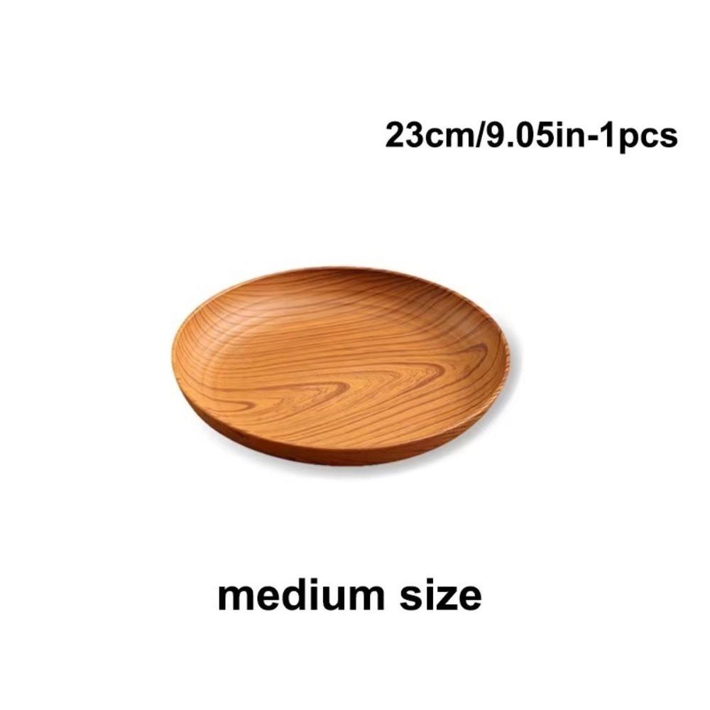 Kitchen Accessories Plastic Wood-Grain Round Tray Imitation Wood Multi-Purpose Serving Plate Dinner Plates Tea Coffee