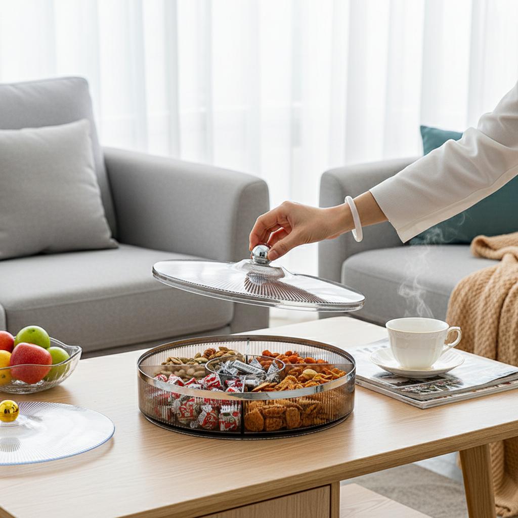 Premium Covered Nut Platter With Compartment Design For Snacks And Fruits Storage
